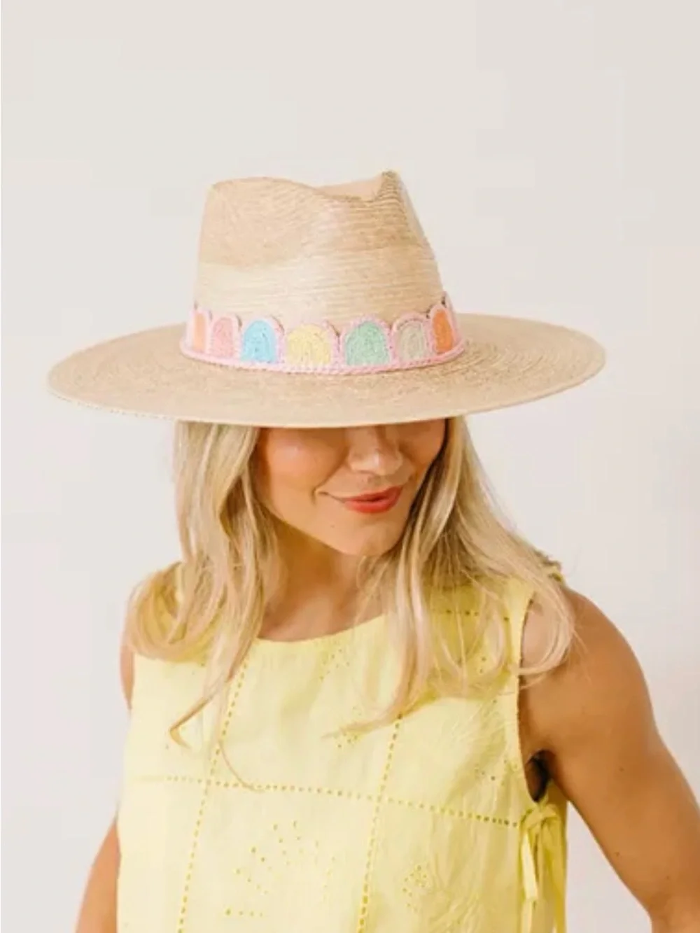 Sunshine Tienda Pastel Kandy Crochet Palm Straw Hat - Picture 3 of 4